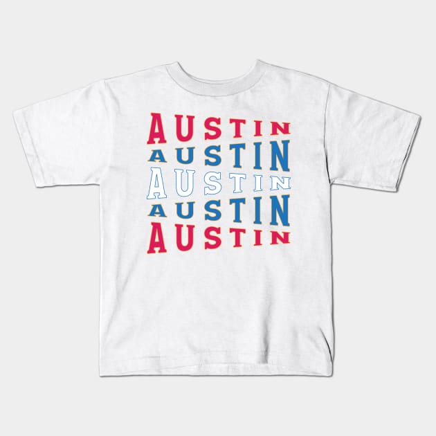 TEXT ART USA AUSTIN Kids T-Shirt by LAVA-ROMA-NOVA